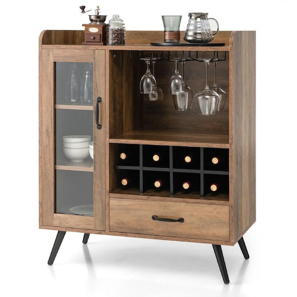 Costway Wood Wine Cabinet Buffet Sideboard w/Removable Rack & Glass Holder