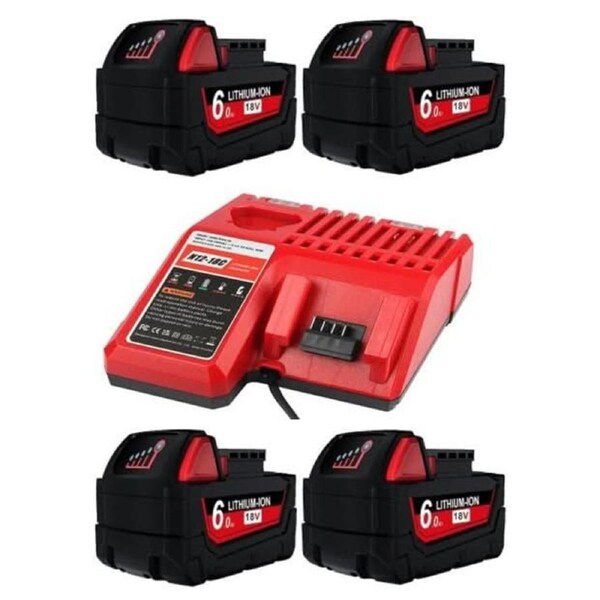 4x M18 Milwaukee Compatible 18V 6.0Ah + Milwaukee Compatible Charger Combo