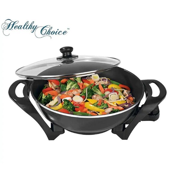 Electric 4.5L Family Wok Heated Cooking Pan Deep Frying Pan - Non-Stick 1500W