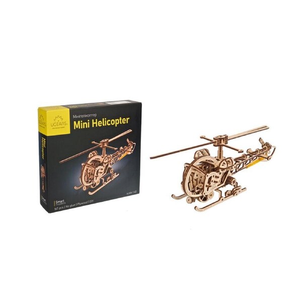Ugears Mini Helicopter 1:40 Scale Wooden Puzzle DIY Toy 25x29.5cm 14y+