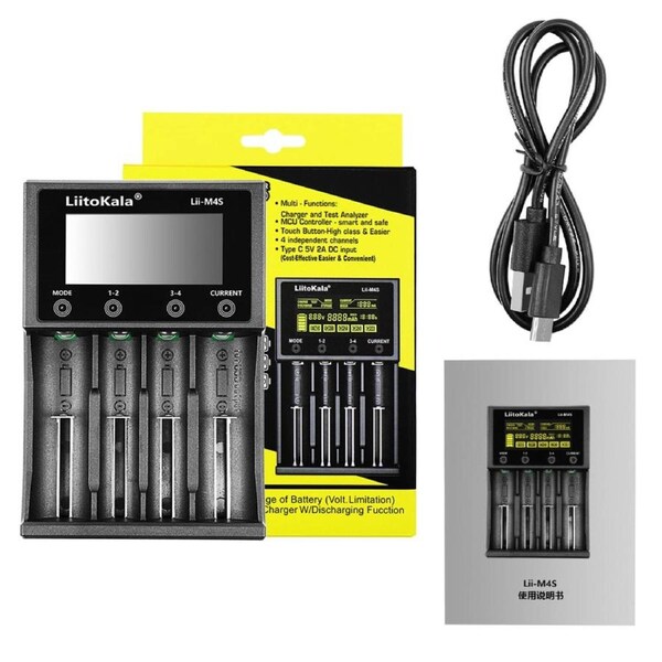 LiitoKala Lii-M4S Battery Charger LCD 4-Slot USB Li-ion NiMH Test Discharge Mode