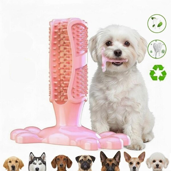 Pink M Size Dog Toothbrush Toy Clean Teeth Brushing Stick Mouth Chewing Dental Care Play Dog