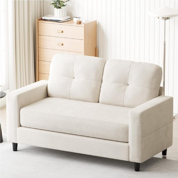 Advwin 2 Seater Sofa 132cm Love Seat Linen Fabric Loveseat Sofa Couch for Compact Small Space Beige