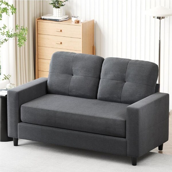 Advwin 2 Seater Sofa 132cm Love Seat Linen Fabric Loveseat Sofa Couch for Compact Small Space Dark Grey