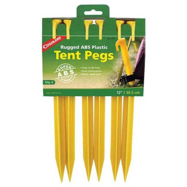 Coghlans Rugged 12 inch ABS Plastic Tent Pegs - 6 Pack