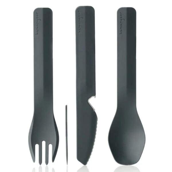 Humangear GoBites Trio Travel Cutlery Set w/Toothpick & Bottle Opener Dark Grey