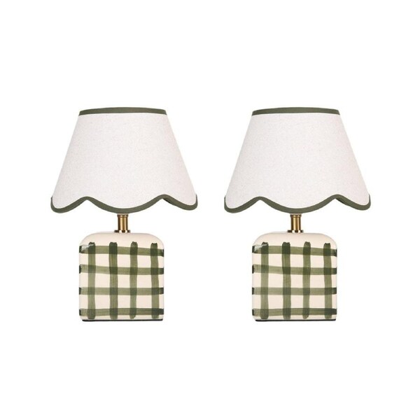 Set Of 2 Amos Ceramic Base Fabric Shade Table Light Lamp Green