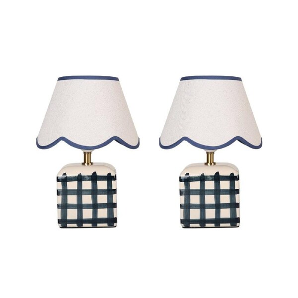 Set Of 2 Amos Ceramic Base Fabric Shade Table Light Lamp Blue