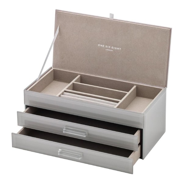 Gabriella Large Cool Grey Glass Jewellery Box