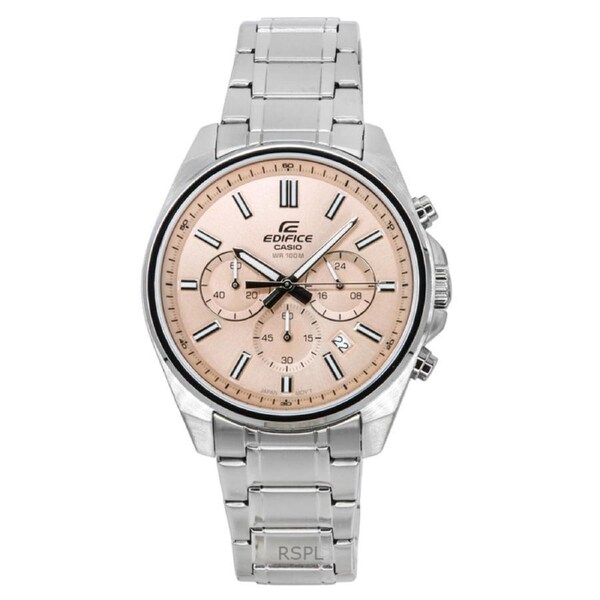 Casio Edifice Chronograph Stopwatch Date 12/24 Pink Dial Quartz EFV-650D-4AV 100M Men's Watch