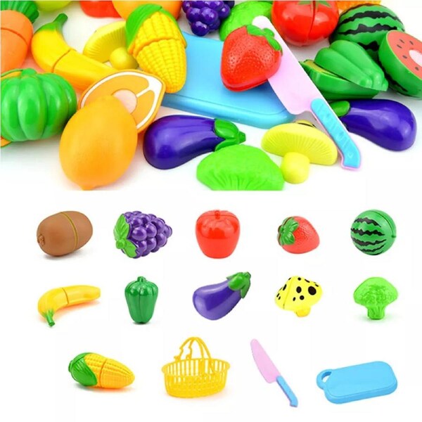 Kids Pretend Play Kitchen Set Fruit & Vegetable Cutting Toy Set for Children, Fun Role Play Gift
