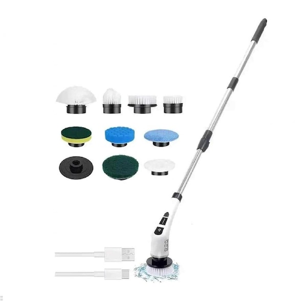 Rechargeable Cordless Spin Scrubber Electric Turbo Scrub Cleaning Brush 9 Heads
