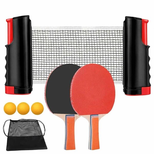 Table Tennis Kit Ping Pong Set Retractable Net Rack 2 Bats 3 Balls