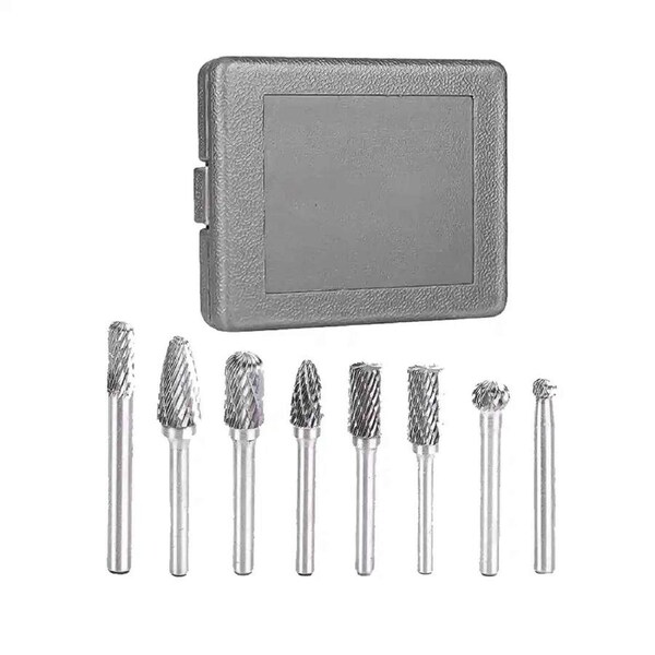 8Pcs 1/4 Inch Die Grinder Tungsten Carbide Rotary Burr Bur Carving Bit Set