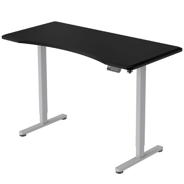 FORTIA Sit To Stand Up Standing Desk, 150x68cm, 72-118cm Electric Height Adjustable, Ergonomically Curved Edge, 50kg Rated, Black/Silver Frame