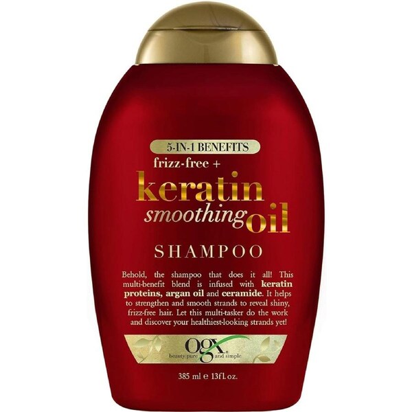 Ogx Frizz Free + Keratin Smoothing Oil 5 in 1 Benefits Shampoo For Frizzy Hair 385ml