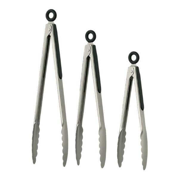 Stainless Steel Kitchen Tongs Set of 3 14, 13 and 9 inch Cooking Tongs