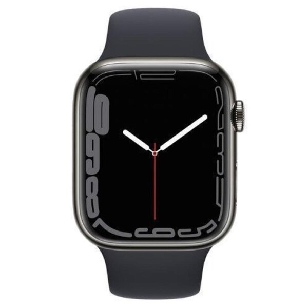 Apple Watch Series 7 - 32GB - Graphite-Stainless Steel-Sport Band-Midnight - Cellular + GPS - 45mm - Graphite - Stainless Steel - Midnight - Sport Band - Rubber - Refurbished (Excellent Condition)
