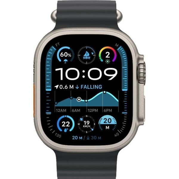 Apple Watch Ultra 2 - 64GB - Cellular + GPS - 49mm - Titanium - Titanium - Black - Ocean Band - Medium Size - Rubber - Refurbished (Premium Condition)