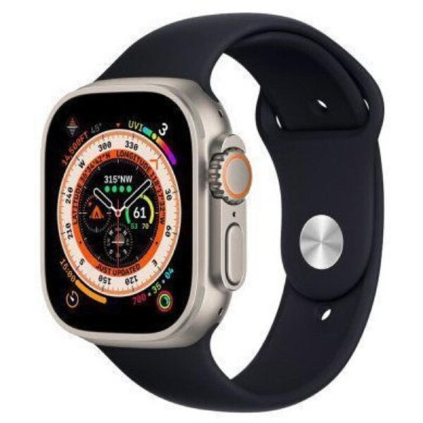 Apple Watch Ultra - 32GB - Titanium-Titanium-Silicone Band-Black - Cellular + GPS - 49mm - Titanium - Titanium - Black - Silicone Band - One Size - Rubber - Refurbished (Excellent Condition)