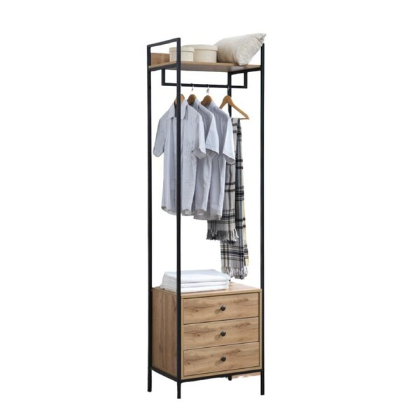Nadine Wardrobe Garment Clothes Rack 3-Drawers Organiser Wotan Oak/Black