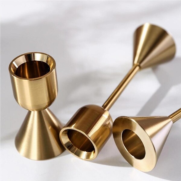 P&P 3pcs Brass Gold Candlestick Holder Vintage Modern Decorative Centerpiece Wedding
