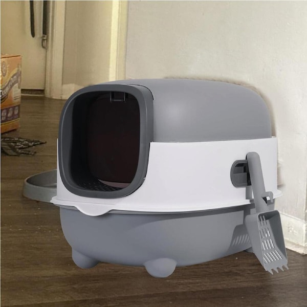 P&P Pets Odor Control Large Enclosed Sifting Cat Pan with Odor Door, Hooded, Scoop