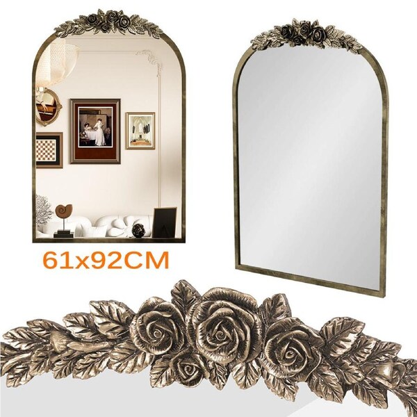 P&P Baroque-inspired Frame Arch Wall Mirror Traditional Ornate Mirror Foyer Bathroom