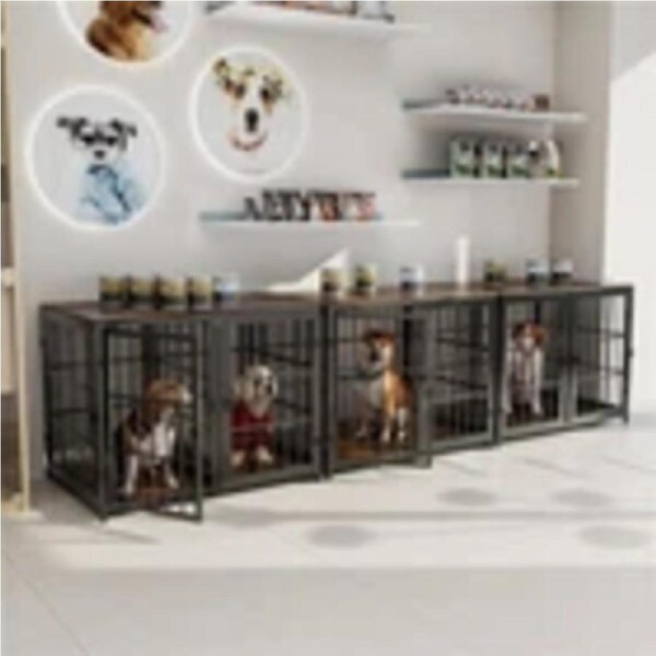 P&P XXL Dog Crate Furniture Wooden Tabletop Thickened Metal Tube Cage with 4 Doors