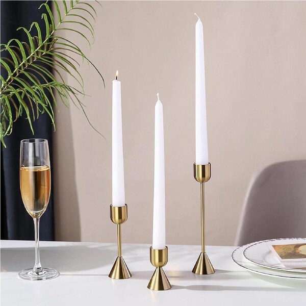 P&P 3-Pack Brass Gold Candlestick Holder for Table Mantel Wedding Housewarming Gift