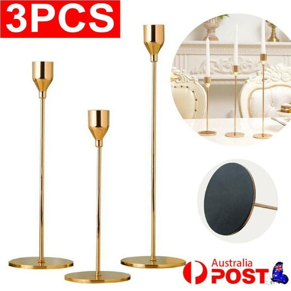 P&P 3x Luxury Gold Candle Holders for Taper Candles Candlestick Holder Dinning Party