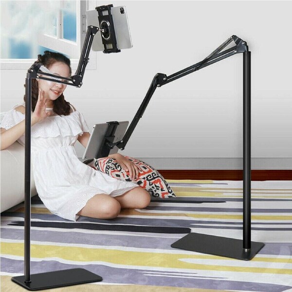 P&P Firm 360° Tablet Floor Stand Adjustable Arm Phone Holder For 4-12.9" iPad iPhone