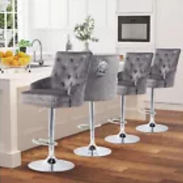 P&P Breakfast Bar Stool Velvet Padded Swivel Gas Lift Bar Chair Island Counter Chair