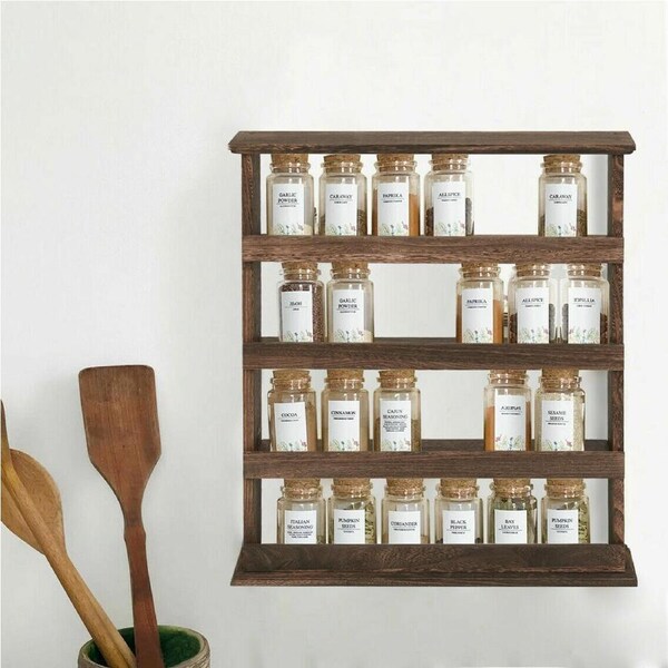 P&P Rustic Wall Mounted/ Countertop Spice Rack 50 Jar HERBS & SPICES Holder Shelves