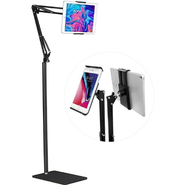 P&P Floor Stand Height-Adjustable Swing Arm for 5-12.9 Inch Tablets iPad Heavy Base