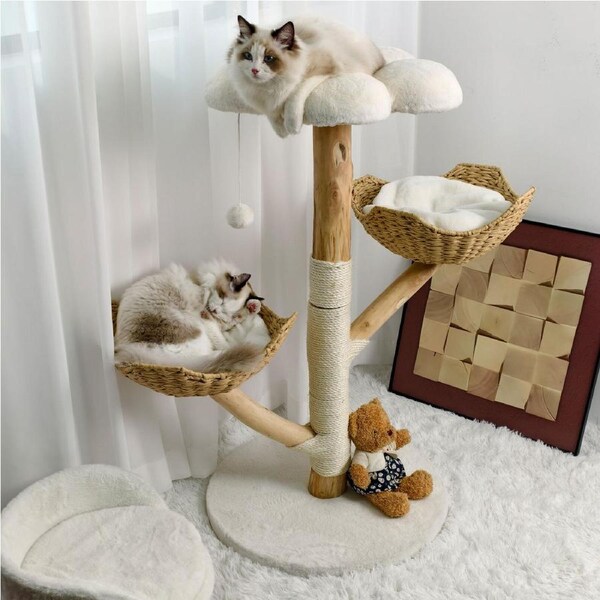 P&P Real Wood Modern Cat Tree Tower for Indoor Cats Large Adult with Scratching Post