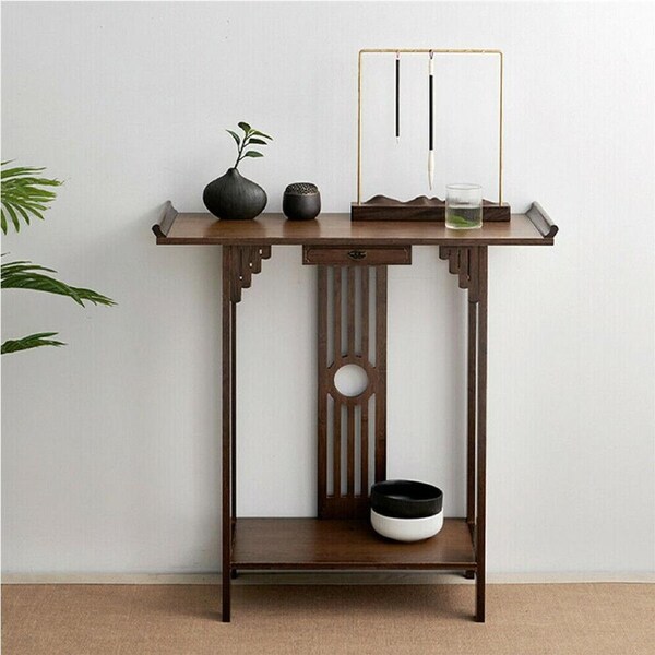 P&P Chinese Style Vintage Console Table Sofa Side Accent Table Entryway Bottom Shelf