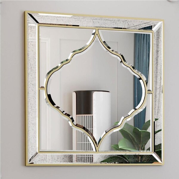 P&P Ornate Mirror Extra Large Accent Mirror Gold Edging Living Room Decor 800*800mm