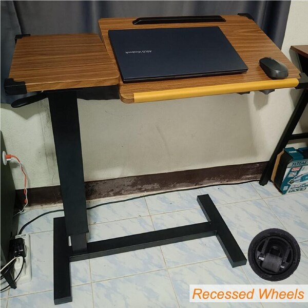 P&P Mobile Over Bed Chair Table Hospital Overbed Height Adjustable Laptop Tray Stand