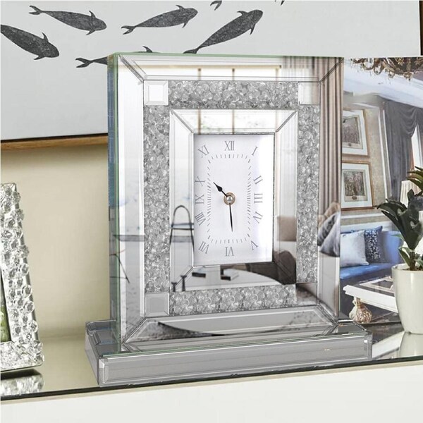 P&P Sparkly Crystal Crush Diamond Mirrored Desk Clock Tabletop Base Battery Powered