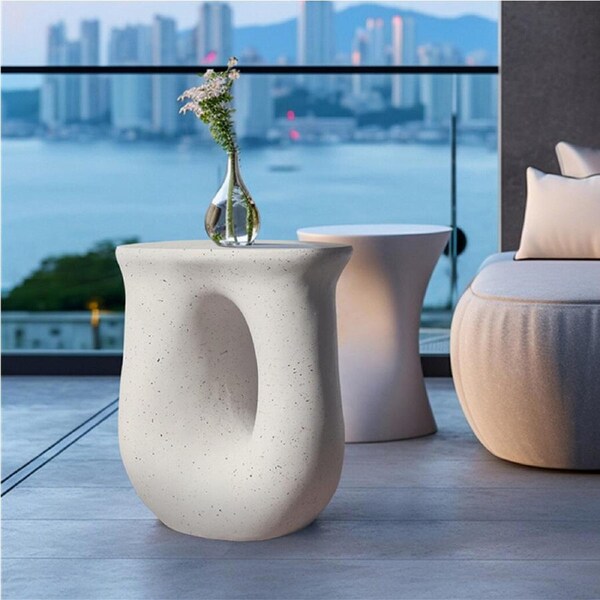 P&P Minimalist U-shaped Side Table Garden Patio Stool Concrete End Table Home Decor