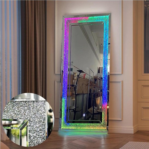P&P 120x60 Sparkle Crushed Crystal LED Wall Mirror RGB Light Stunning Lighted Mirror