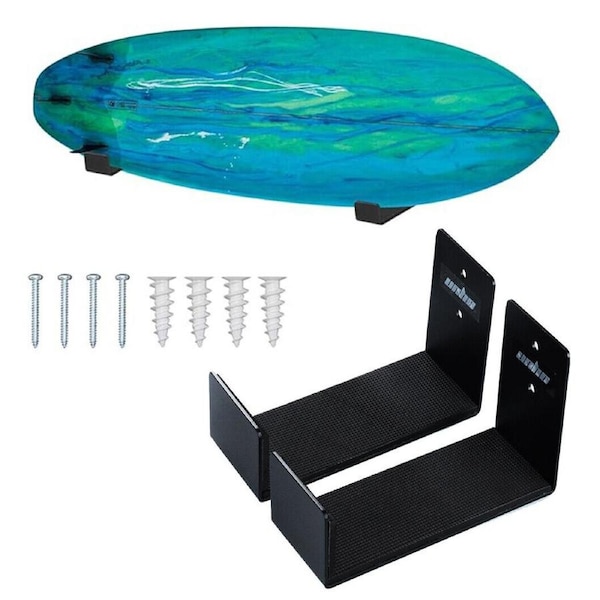 P&P 2Pcs Surfboard Wall Mount with Padding Protects Wall Display Rack Black Aluminum