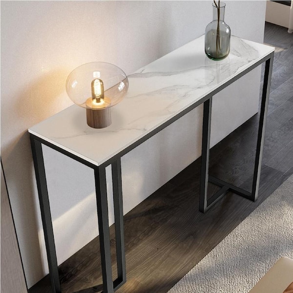 P&P Marble Console Table Modern Accent Side Stand Sofa Entryway Hall Display Storage
