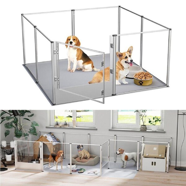 P&P Pet Playpen Portable Small Animals Pen House Transparent Fencing +Waterproof Mat