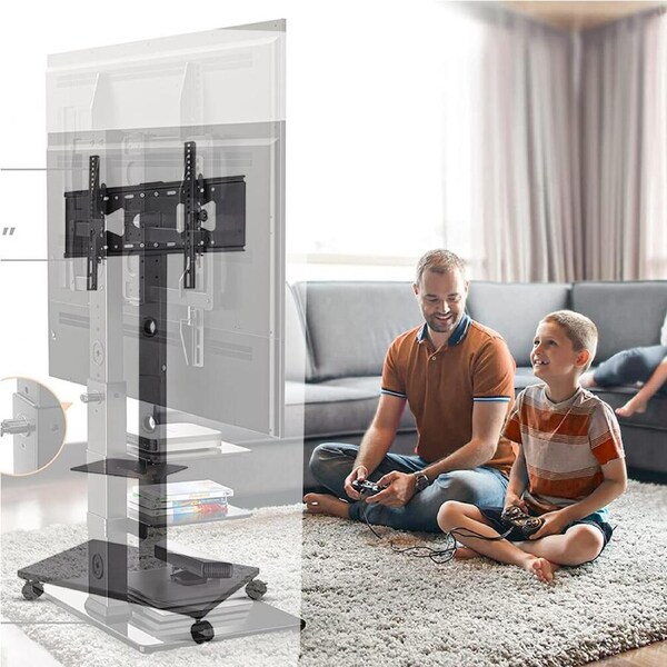 P&P Adjustable Mobile Tall TV Stand Cart Trolley for Flat Screen 32-70" with Bracket