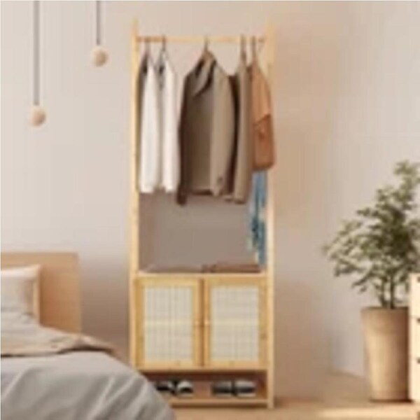 P&P Bamboo Clothing Garment Rack Side Bar Scarfs Hanger Stand Rattan Cabinet Storage