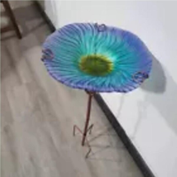 P&P Anti-Wind Outdoor Handpainted Bird Bath Birdbath Stand Feeder+Stake Garden Decor