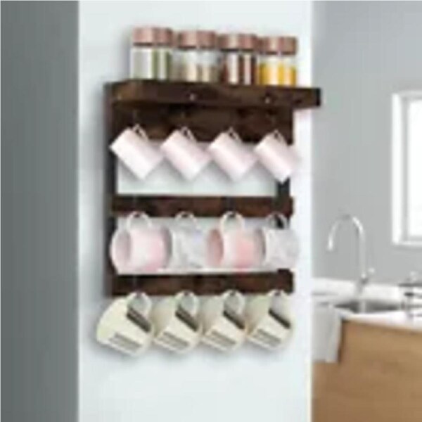 P&P Coffee Mug Holder Rustic Mug Rack Wall Mounted Cup Hangers for Kitchen Organizer