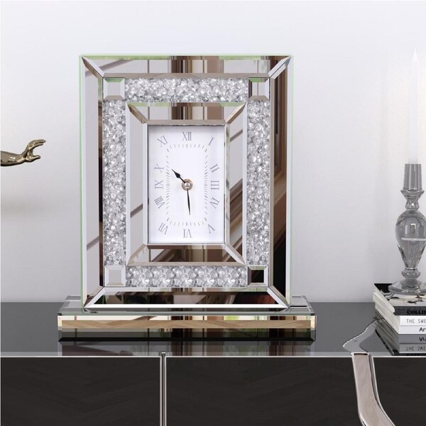 P&P Desk Clock Crushed Diamond Mirrored Clock Table Top Decorative Clock 30x10x33 CM